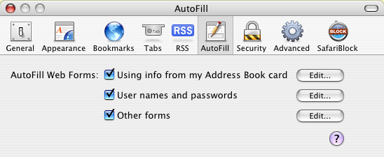 Screenshot of Safari AutoFill preference panel